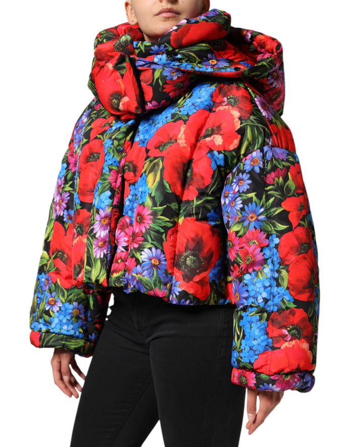 Multicolor Floral Hooded Puffer Coat Jacket