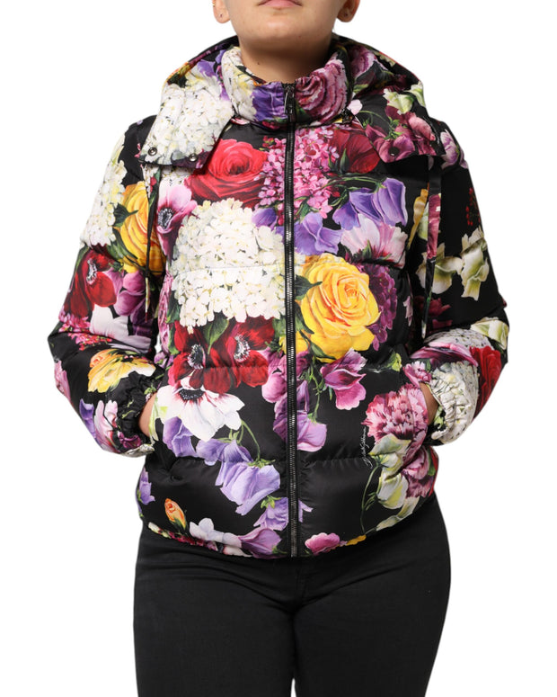 Multicolor Floral Hooded Puffer Quilted Jacket