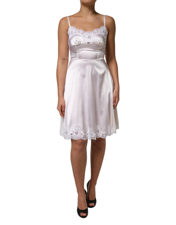 White Lace Gold DG Logo Silk Dress Sleepwear