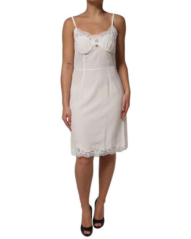 White Lace Gold DG Logo Silk Dress Sleepwear