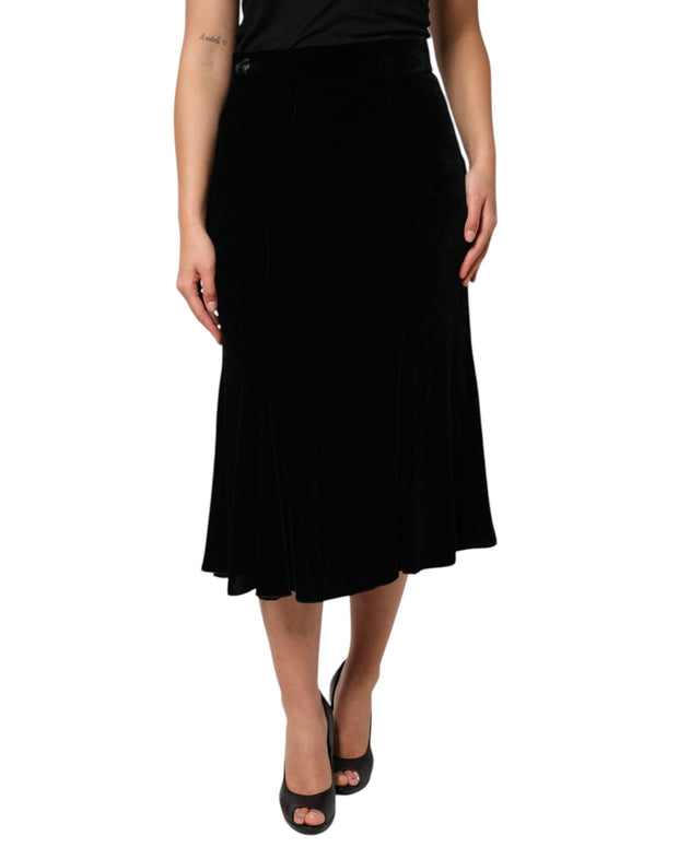 Black High Waist Fit Flared Midi Skirt