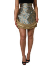 Blue Floral Jacquard Tasseled Mini Skirt