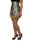 Blue Floral Jacquard Tasseled Mini Skirt
