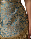 Blue Floral Jacquard Tasseled Mini Skirt