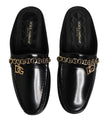 Black Leather DG Chain Embellished Sandals Shoes