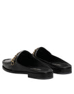 Black Leather DG Chain Embellished Sandals Shoes