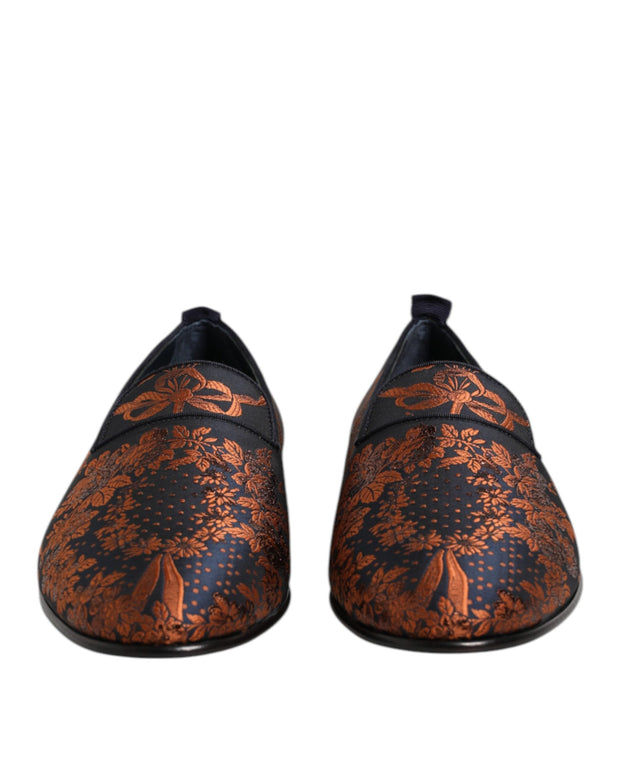 Black Jacquard Polyester Slip On Loafers Shoes