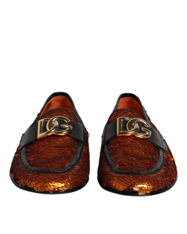 Orange Sequin Embellished Men Loafers Shoes