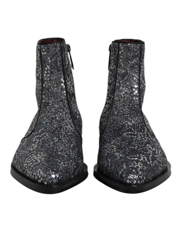 Dark Gray Cotton Sequined Chelsea Boots Shoes