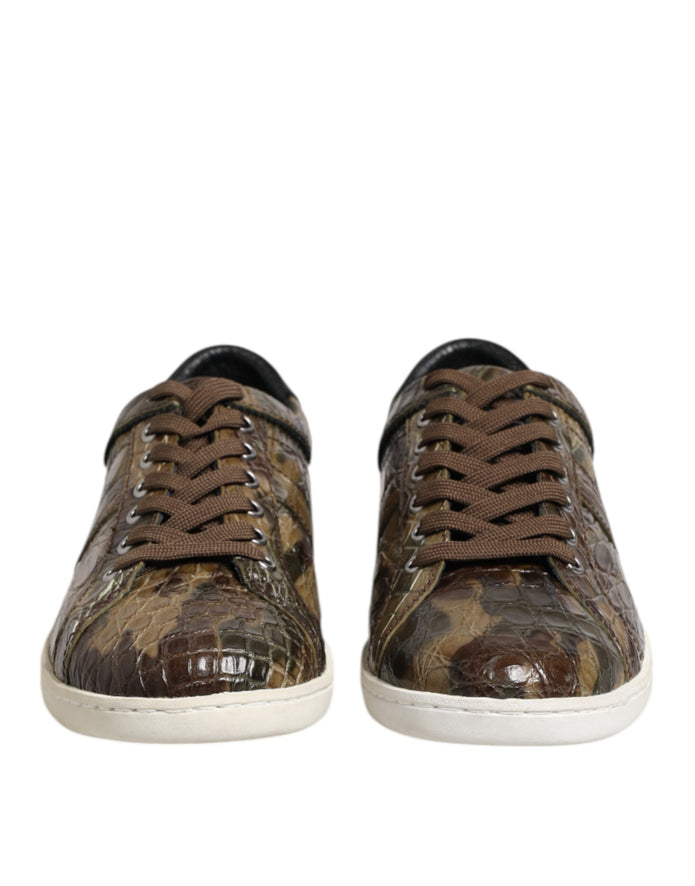 Brown Exotic Leather Low Top Sneakers Shoes