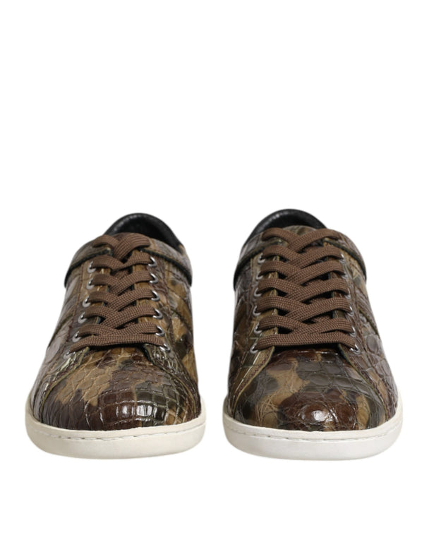 Brown Exotic Leather Low Top Sneakers Shoes