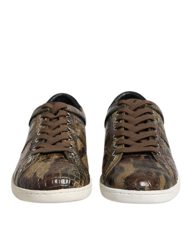 Brown Exotic Leather Low Top Sneakers Shoes