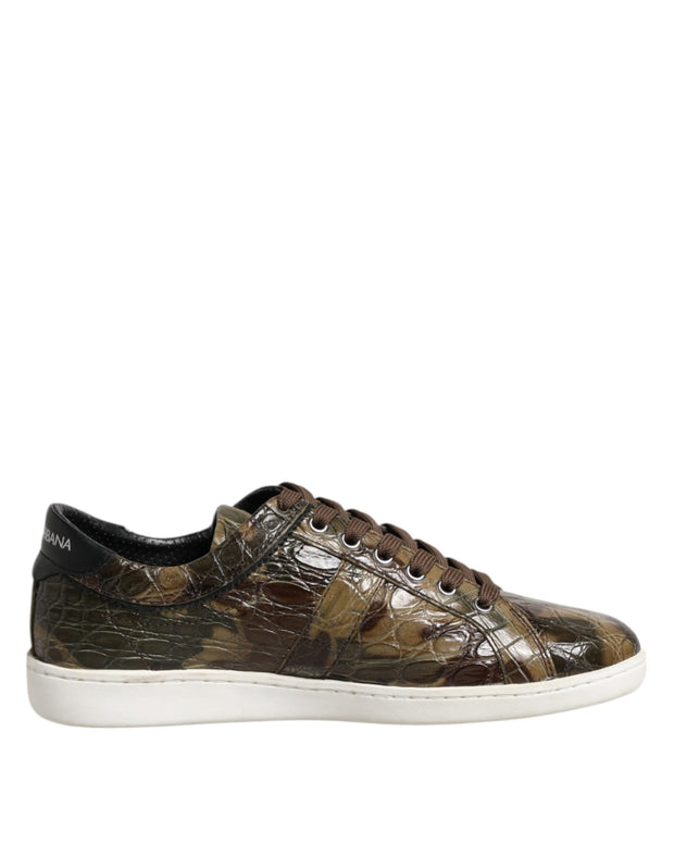 Brown Exotic Leather Low Top Sneakers Shoes