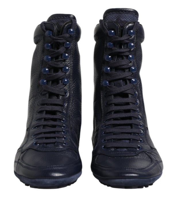 Dark Blue Leather KING High Top Sneakers Shoes