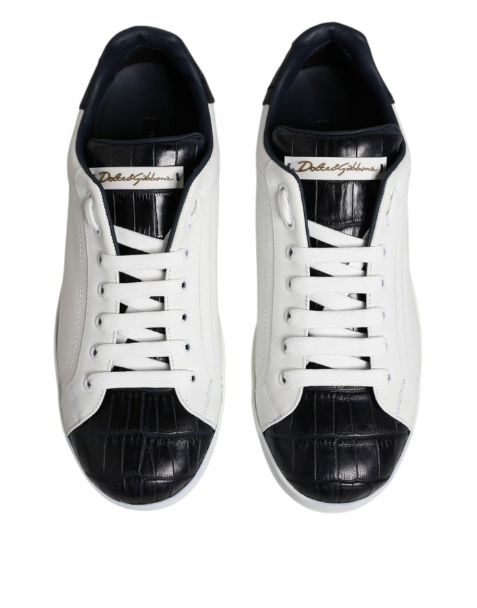 White Black Leather Portofino Sneaker Shoes