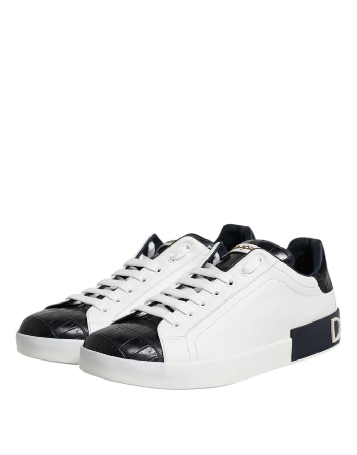 White Black Leather Portofino Sneaker Shoes