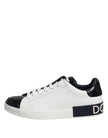 White Black Leather Portofino Sneaker Shoes