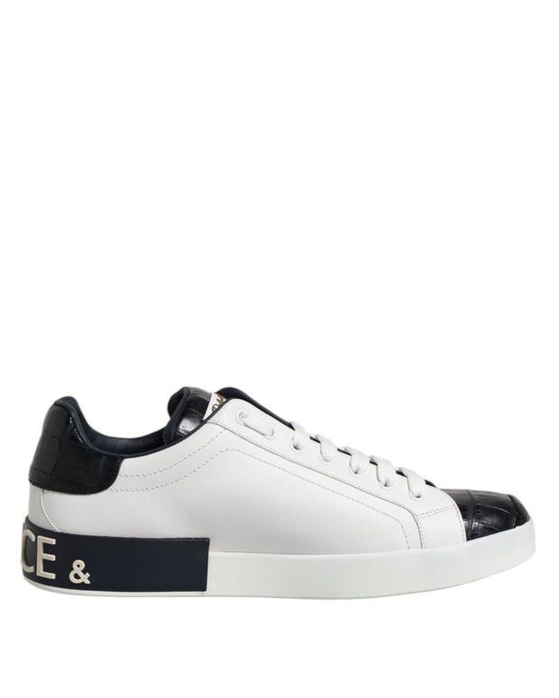 White Black Leather Portofino Sneaker Shoes