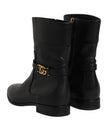 Black Leather Flats Logo Short Boots Shoes