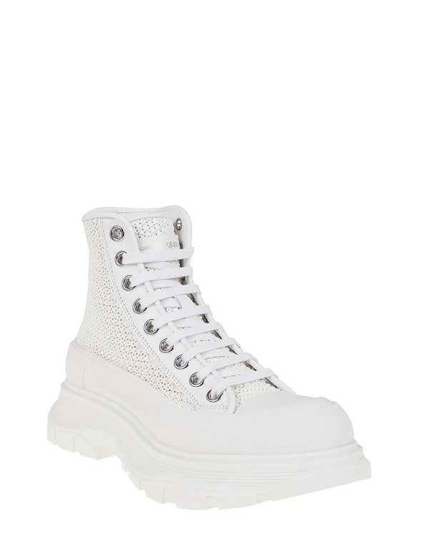 White Raffia High Top Sneakers
