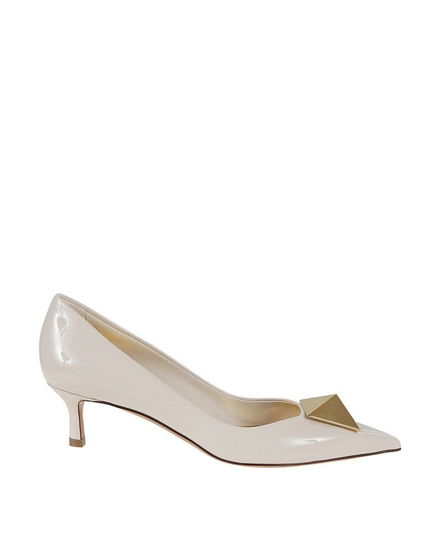 White Leather Mid Heel Pumps