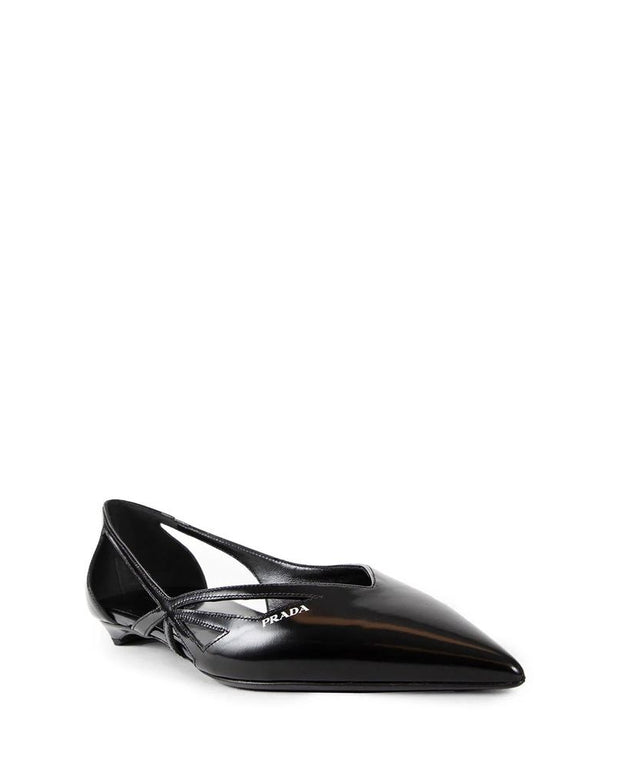 Brushed Leather Cut-Out Ballerina Flats