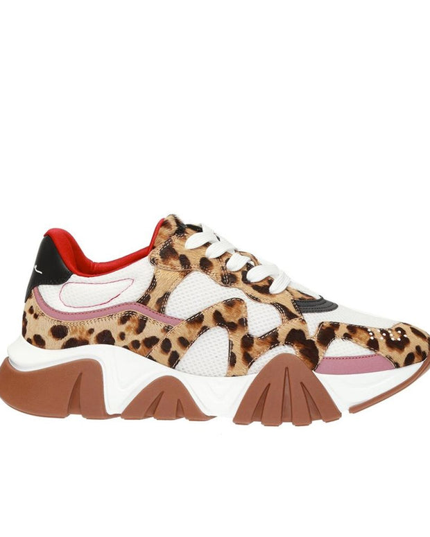 Beige Leather Chunky Sneakers