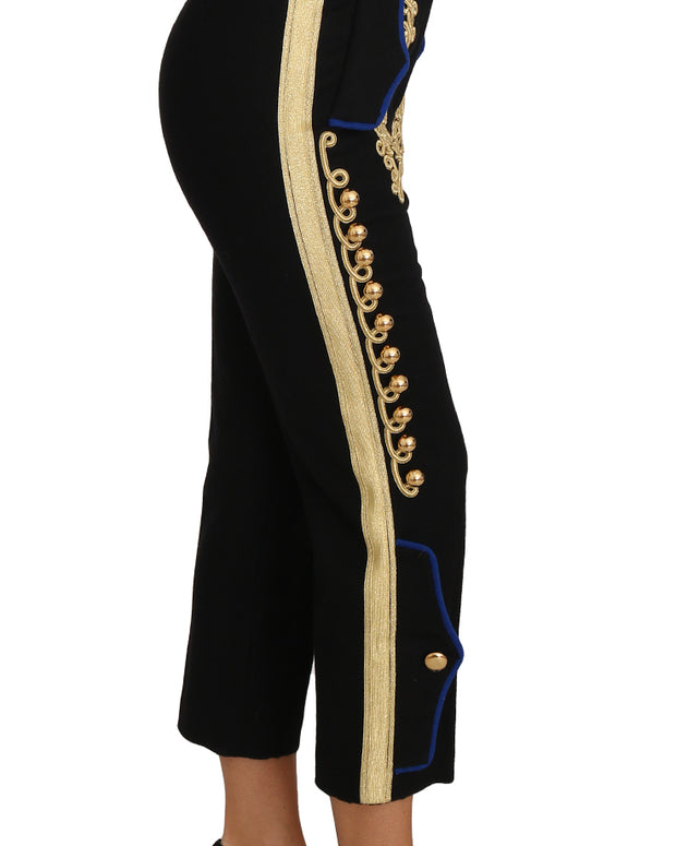 Military Embellished Pants Black Gold Dress Pant