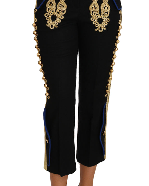 Military Embellished Pants Black Gold Dress Pant