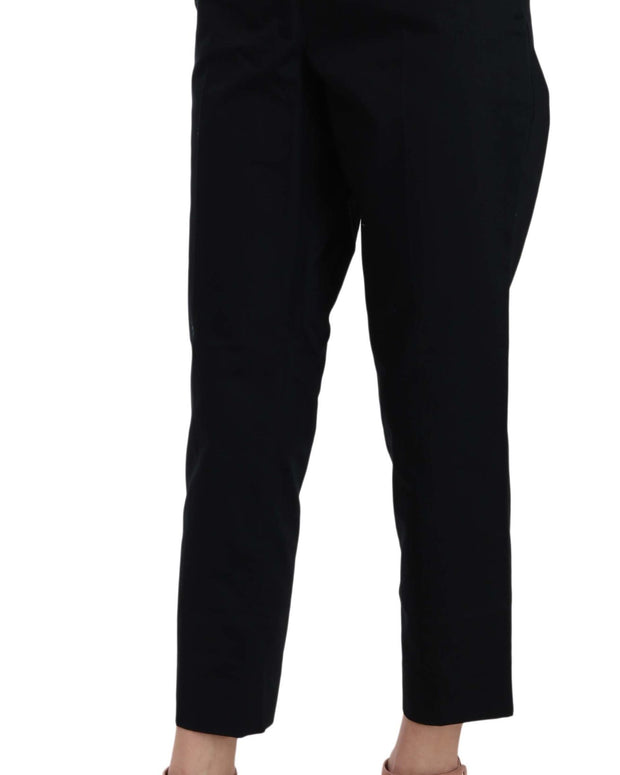 Black Cropped Front Button Embellished Pants