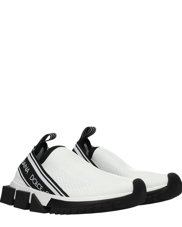 White Fabric Chunky Sneakers