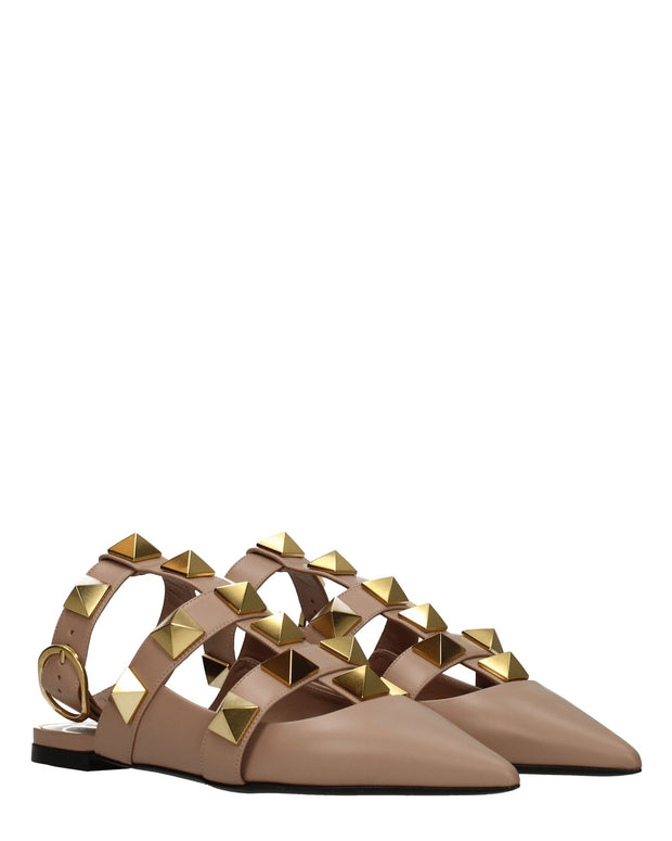 Pink Leather Flat Sandals
