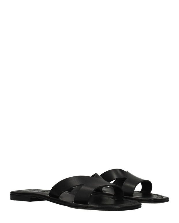 Black Leather Slippers Sandals