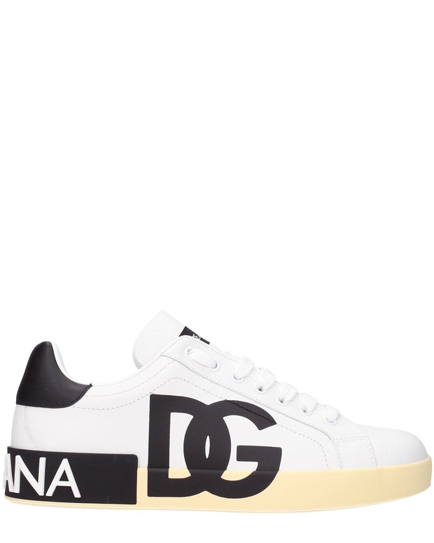 White Leather Low Top Sneakers