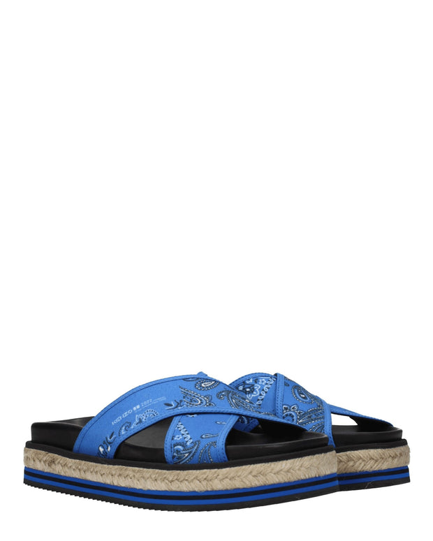 Blue Fabric Slippers Sandals