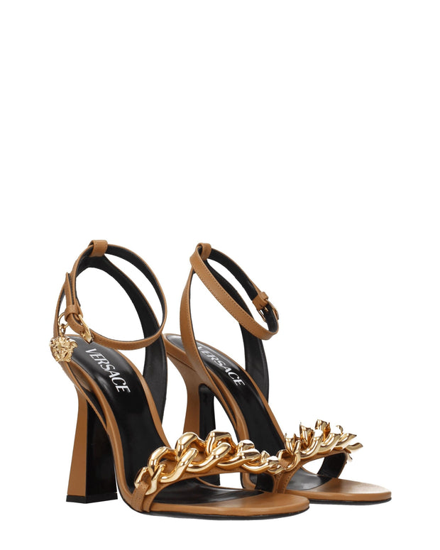 Brown Leather Stiletto Heels Sandals
