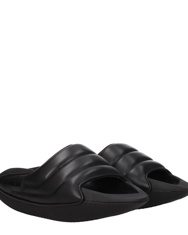 Black Leather Slippers Sandals