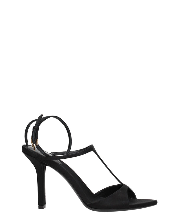 Black Satin Stiletto Heel Sandals