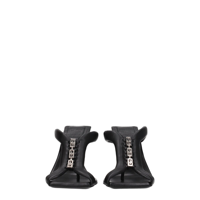 Black Leather Stiletto Heel Sandals