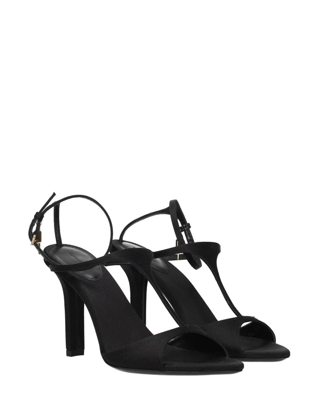 Black Satin Stiletto Heels Sandals