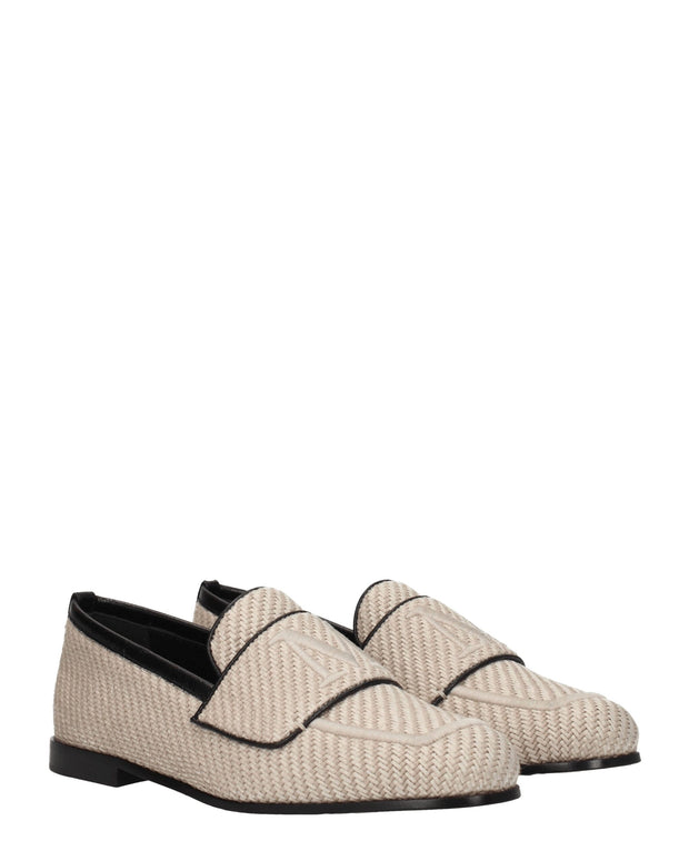 Beige Fabric Slip-On Loafers