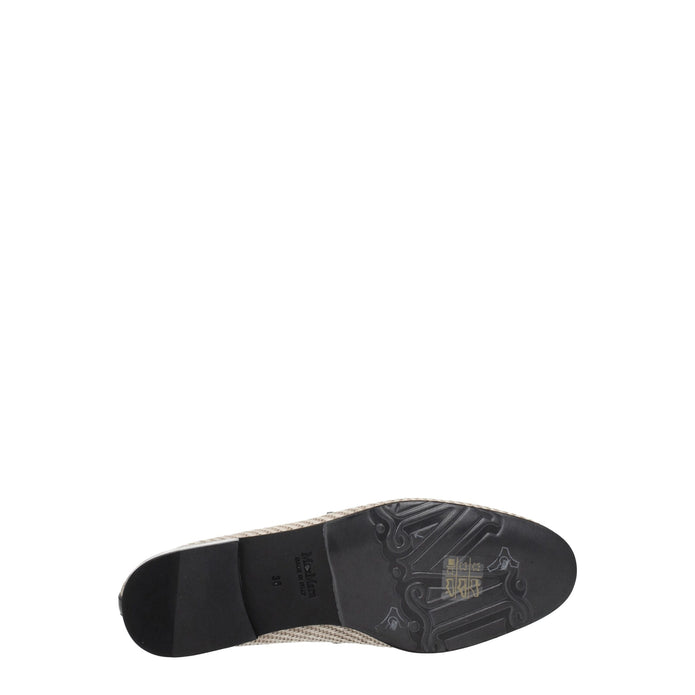 Beige Fabric Slip-On Loafers