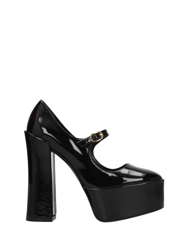 Black Leather Platform Pumps