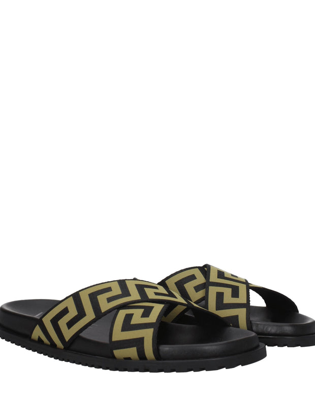 Black Fabric Slippers Sandals