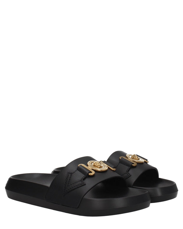 Black Leather Slippers Sandals