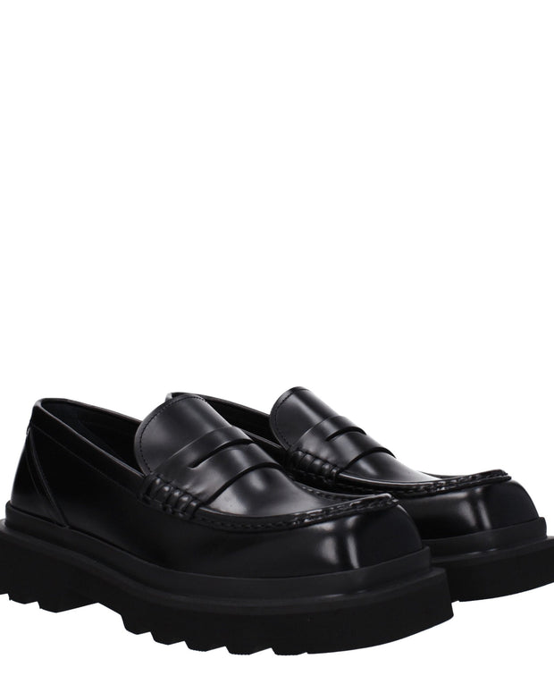 Black Leather Slip-On Loafers
