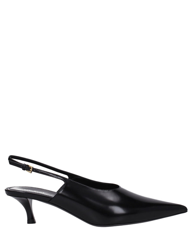 Black Leather Mid Heel Pumps