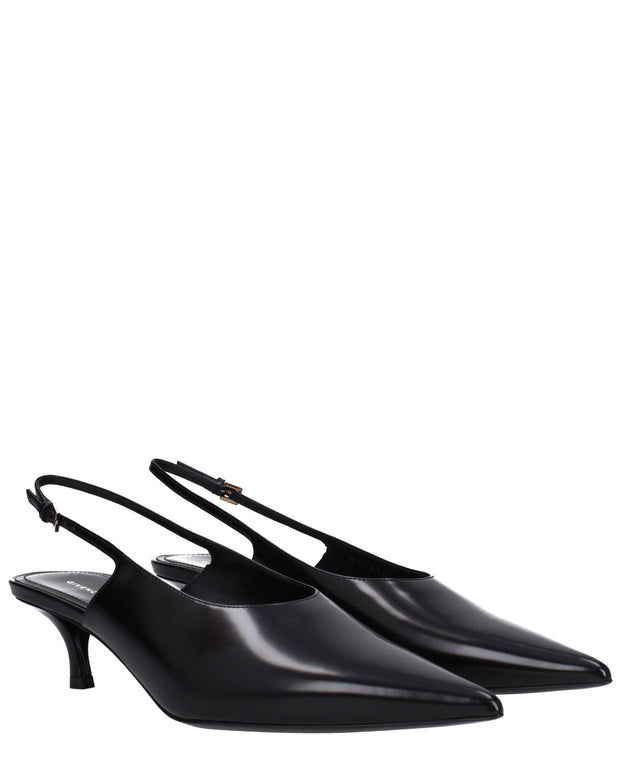 Black Leather Mid Heel Pumps