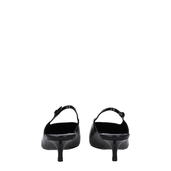 Black Leather Mid Heel Pumps