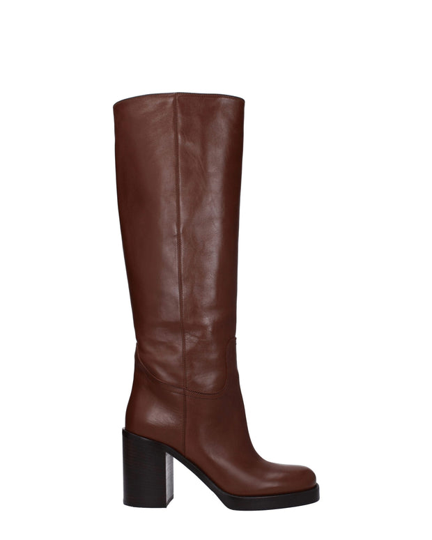 Brown Leather High Heel Boots
